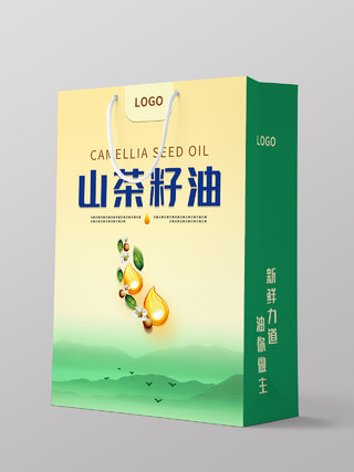 绿色简约清新大气水墨山中国风山茶籽油包装设计山茶油海报